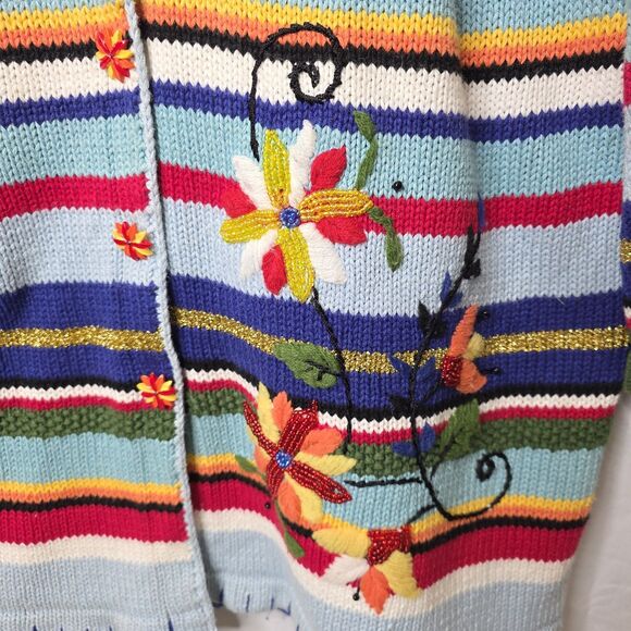 Storybook Knits For Home Shopping Network Size M Floral Beaded Cardigan Sweater - Picture 5 of 10